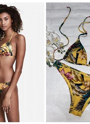 Желтый тропический купальник h&m, треугольники.