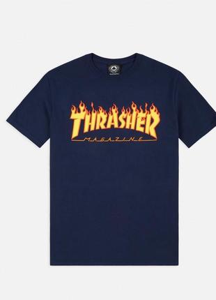 Футболка trasher flame logo t-shirt navy blue