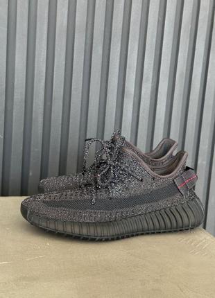 Кроссовки adidas yeezy 350 black full reflective premium (полный рефлектив) черные