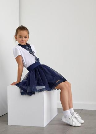 Темно-синяя школьная юбка для девочки размер 122, 128, 134, 140, 1465 фото