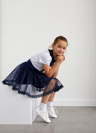 Темно-синяя школьная юбка для девочки размер 122, 128, 134, 140, 1464 фото