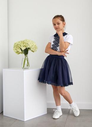 Темно-синяя школьная юбка для девочки размер 122, 128, 134, 140, 1463 фото