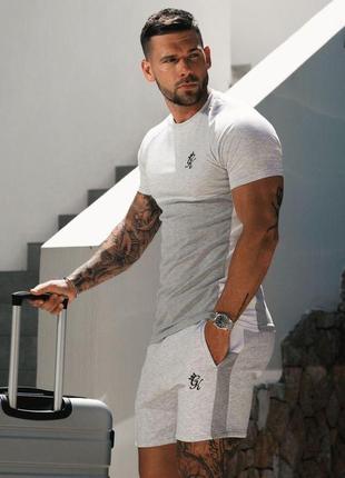 Легкий стильний чоловічий літній комплект футболка та шорти повсякденний сірого кольору2 фото