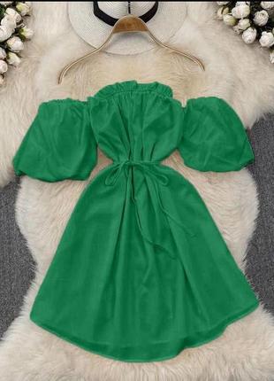 Платье свободного кроя элегантное нежное воздушное зеленый1 фото