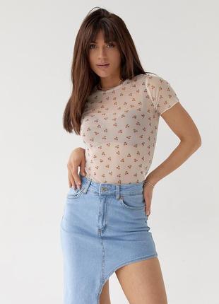 Жіноча футболка із сітки — кремовий колір, l (є розміри)