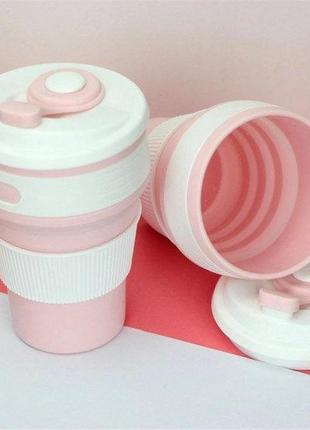 Кухоль туристичний (складаний/силіконний). колір: рожевий9 фото