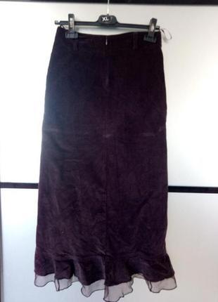 Коричневая вельветовая юбка миди.размер 36(с)4 фото