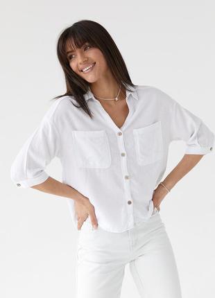 Жіноча однотонна сорочка в стилі кежуал — молочний колір, 36р (є розміри)