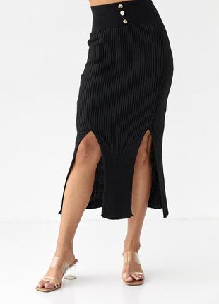Трикотажная юбка миди с разрезами - черный цвет, l (есть размеры)