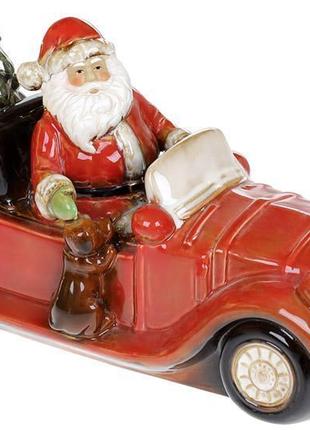 Декор новорічний «санта в червоному автомобілі» з led підсвічуванням 36х14х18см  daymart