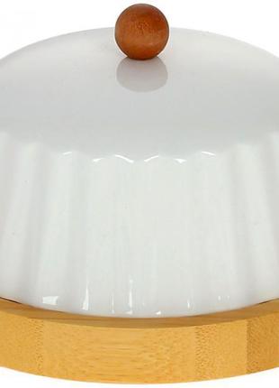 Блюдо бамбукове nouvelle home naturel з порцеляновою кришкою, 17см  daymart