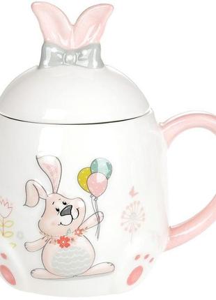 Кружка керамічна "веселий кролик" 450мл daymart  з кришкою