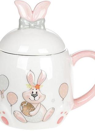 Кружка керамічна "веселий кролик" з золотим яйцем 450мл daymart з кришкою