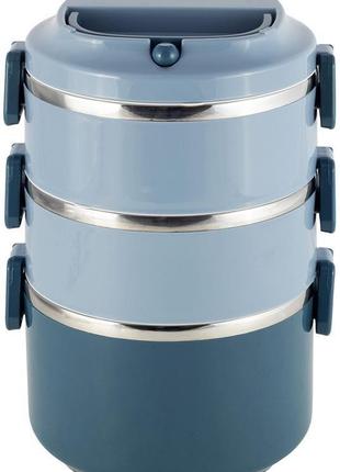 Ланч-бокс kamille snack 2400мл daymart трирівневий, пластик і нержавіюча сталь, синій