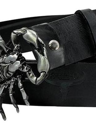 Мужской кожаный ремень daymart с бляхой скорпион cavaldi черный1 фото