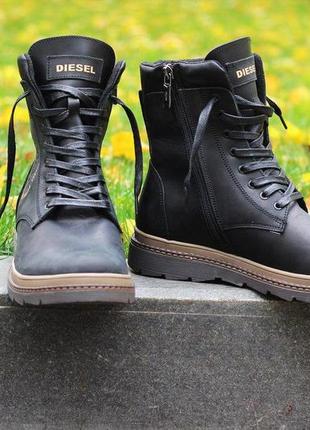 Ботинки кожаные зимние diesel cassidy combat black4 фото