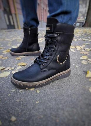 Ботинки кожаные зимние diesel cassidy combat black5 фото