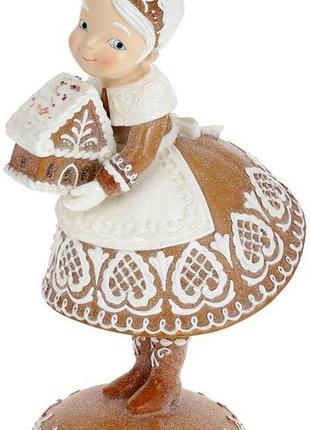 Статуетка декоративна "пряникова місіс санта клаус з пряниковим будиночком" 33см, полістоун