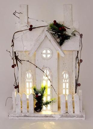 Декор "зимня фортеця" 41см 7trav дерев'яний білий з led-підсвіткою