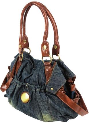 Вместительная женская джинсовая, коттоновая сумка daymart fashion jeans bag синяя2 фото