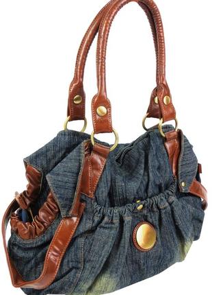 Вместительная женская джинсовая, коттоновая сумка daymart fashion jeans bag синяя4 фото