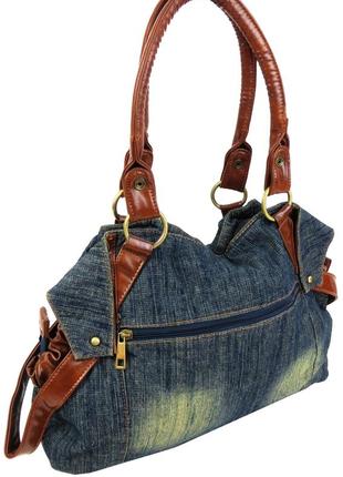 Вместительная женская джинсовая, коттоновая сумка daymart fashion jeans bag синяя5 фото