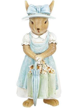 Декоративна статуетка "зайка з парасолькою" 8х7.5х18.5см  daymart полістоун, блакитний