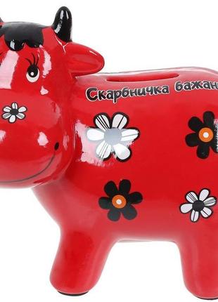 Скарбничка керамічна корівка «скарбничка бажань» 14х17см  daymart червона