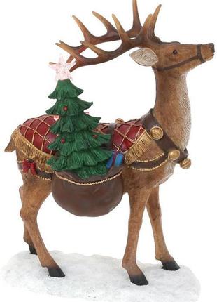Новорічна декоративна статуетка "олень з ялинкою" з led-підсвіткою 33см  daymart полістоун2 фото