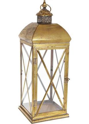 Свічник-ліхтар декоративний "cornel" 22х22х62см, золото антик1 фото