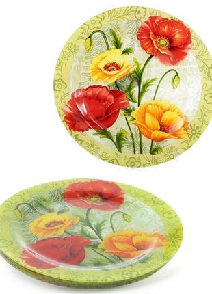 Набір 6 скляних тарілок "маки" ø25см  daymart обідні тарілки