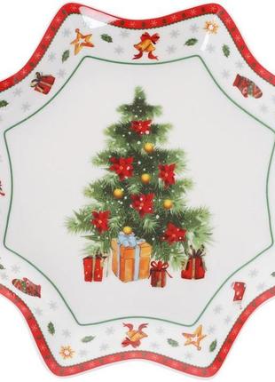 Блюдо в формі сніжинки "ялинка" 20см, порцелянове