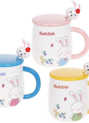 Кружка порцелянова "rabbit" 430мл 7trav  з кришкою і ложкою, 3 дизайни
