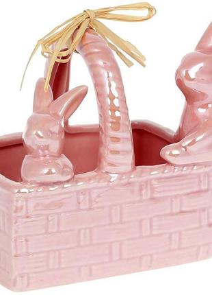 Цукерниця декоративна "кошик з кроликами" 15.8х10.8х12.5см  daymart рожевий перламутр