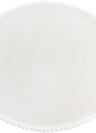 Набір 6 сервірувальних килимків "margrese сircle" 38см, білий з обідком з помпонами (підтарільники)