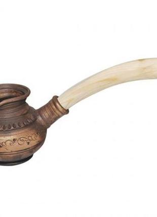Турка керамічна покутська кераміка шляхтинська 380мл daymart з дерев'яною ручкою1 фото