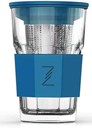 Стакан-заварник zestglass original 415мл daymart  з металевим ситом і силіконовим захистом (синій)1 фото