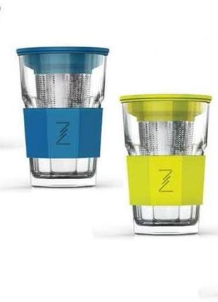 Стакан-заварник zestglass original 415мл daymart  з металевим ситом і силіконовим захистом (синій)8 фото