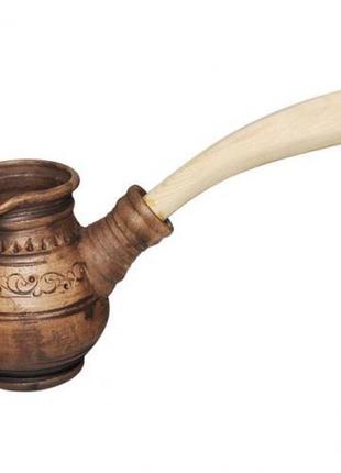 Турка керамічна висока покутська кераміка шляхтинська 280мл daymart з дерев'яною ручкою1 фото