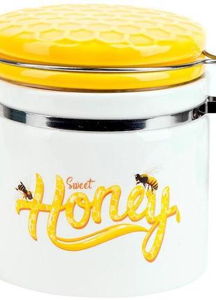 Банка керамічна "sweet honey" 480мл daymart  для сипучих продуктів з металевою затяжкою, білий