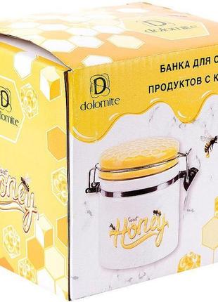 Банка керамічна "sweet honey" 480мл daymart  для сипучих продуктів з металевою затяжкою, білий2 фото