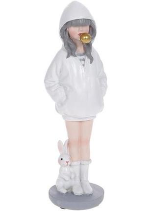 Декоративна статуетка "дівчинка з кроликом" 7.5х9х26см, полістоун, білий
