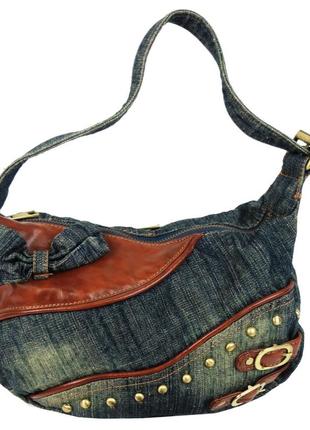 Небольшая женская джинсовая, коттоновая сумочка fashion jeans bag синяя3 фото