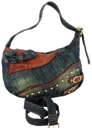 Небольшая женская джинсовая, коттоновая сумочка fashion jeans bag синяя6 фото