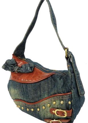 Небольшая женская джинсовая, коттоновая сумочка fashion jeans bag синяя5 фото