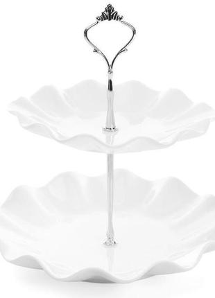Блюдо фуршетна стійка "white city хвиля" 2 яруси ø20 + ø25см  daymart , висота 24см  daymart