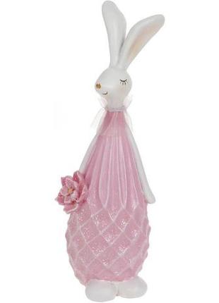 Декоративна статуетка "зайка з квіткою" 10х9х27.5см  daymart полістоун, рожевий сорбет