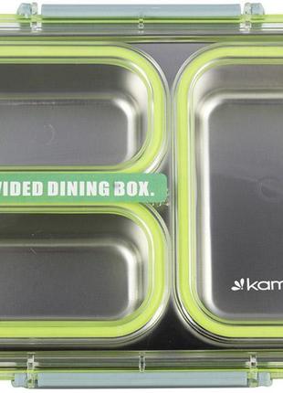 Ланч-бокс kamille snack 1200мл daymart  на 3 секції, пластик і нержавіюча сталь, зелений5 фото
