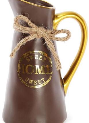 Ваза керамічна "home sweet home" 25см, шоколадний глечик1 фото