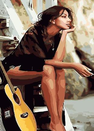 Картина за номерами strateg преміум дівчина з гітарою розміром 40х50 см (hh047)
